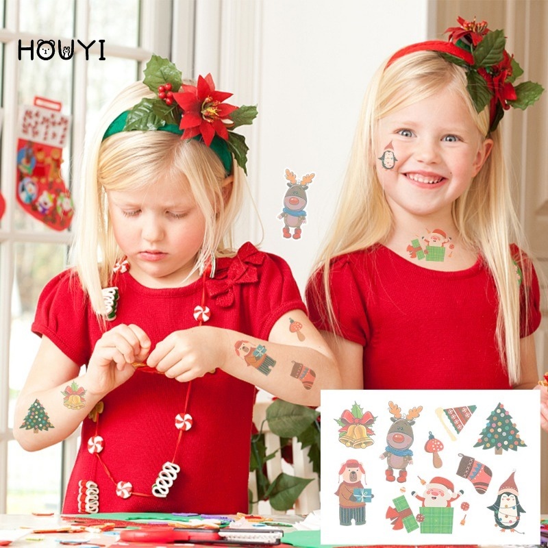 1 Hình Xăm Dán Tạm Thời Chống Nước Hình Ông Già Noel Hoạt Hình Dễ Thương Cho Trẻ Em