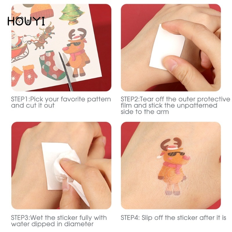 1 Hình Xăm Dán Tạm Thời Chống Nước Hình Ông Già Noel Hoạt Hình Dễ Thương Cho Trẻ Em