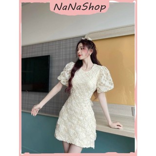 [New Sales 2024] Đầm xô bông y mẫu tay bồng cổ tròn dáng mini trên gối kiểu hàng thiết kế nổi thắc nơ lưng cực xinh