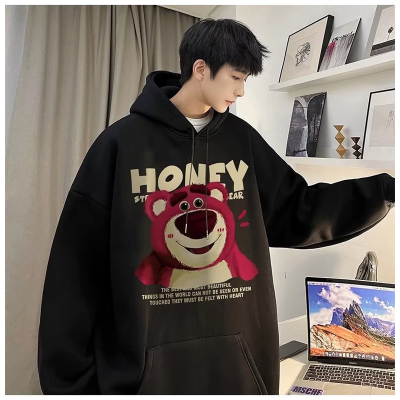 Áo hoodie Tay Dài Dáng Rộng In Họa Tiết Gấu Hoạt Hình Phong Cách Hàn Quốc Thời Trang Mùa Thu Cho Nam size m-5xl