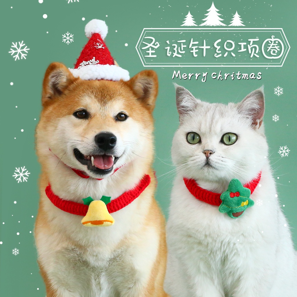 Khăn Choàng Cổ Đan Len Họa Tiết Giáng Sinh Hoạt Hình Ông Già Noel Có Chuông Cho Thú Cưng