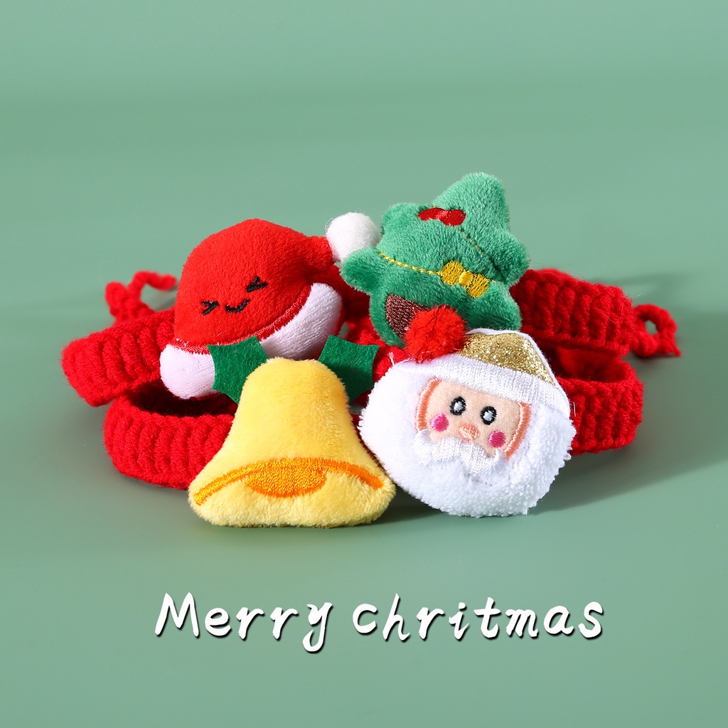 Khăn Choàng Cổ Đan Len Họa Tiết Giáng Sinh Hoạt Hình Ông Già Noel Có Chuông Cho Thú Cưng