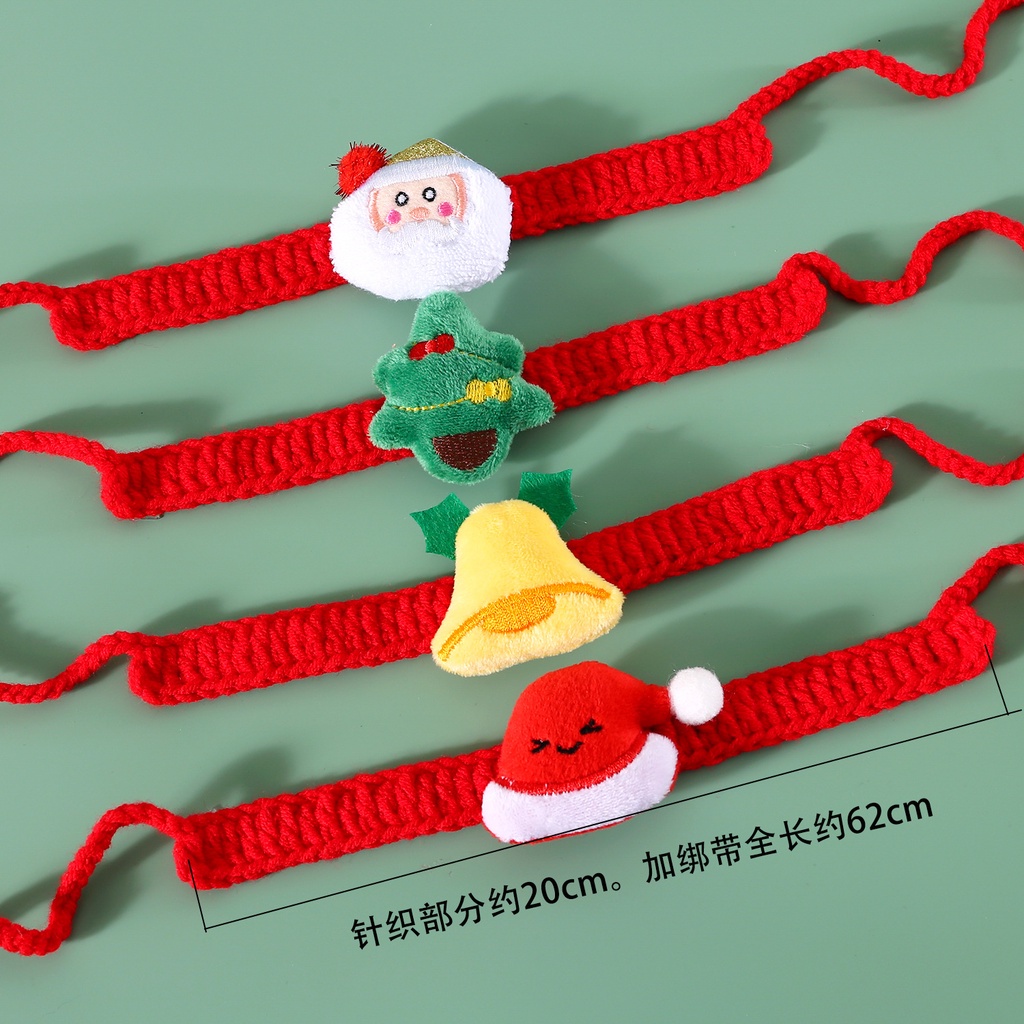Khăn Choàng Cổ Đan Len Họa Tiết Giáng Sinh Hoạt Hình Ông Già Noel Có Chuông Cho Thú Cưng
