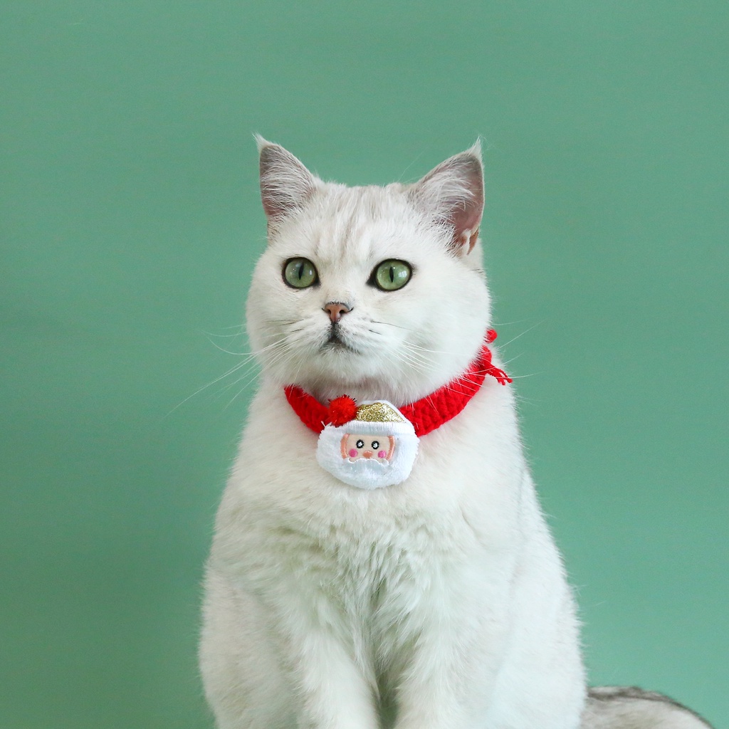 Khăn Choàng Cổ Đan Len Họa Tiết Giáng Sinh Hoạt Hình Ông Già Noel Có Chuông Cho Thú Cưng