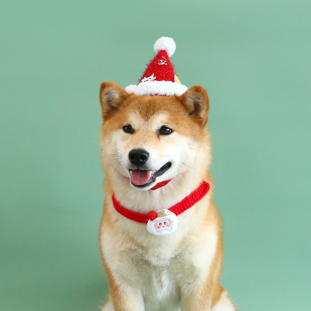 Khăn Choàng Cổ Đan Len Họa Tiết Giáng Sinh Hoạt Hình Ông Già Noel Có Chuông Cho Thú Cưng