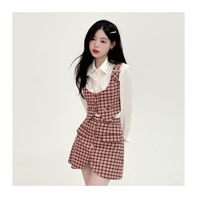 Set Áo Sơ Mi Tay Dài + Áo Khoác Ghi Lê + Chân Váy Chữ a Lưng Cao Thời Trang Cho Nữ