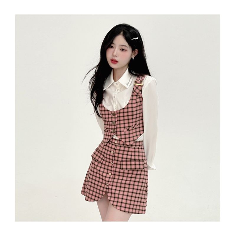 Set Áo Sơ Mi Tay Dài + Áo Khoác Ghi Lê + Chân Váy Chữ a Lưng Cao Thời Trang Cho Nữ