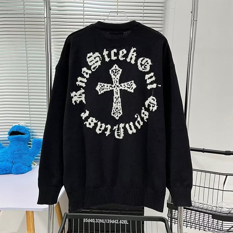 Áo sweater Dệt Kim Tay Dài Dáng Rộng In Chữ Thập Thời Trang Thu Đông Mỹ 2023 Cho Cặp Đôi