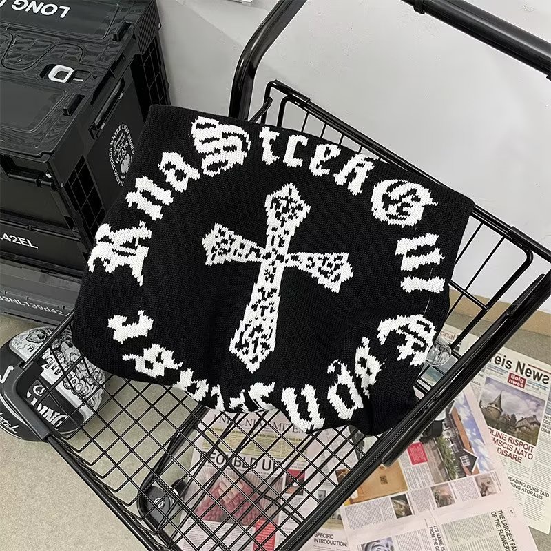 Áo sweater Dệt Kim Tay Dài Dáng Rộng In Chữ Thập Thời Trang Thu Đông Mỹ 2023 Cho Cặp Đôi