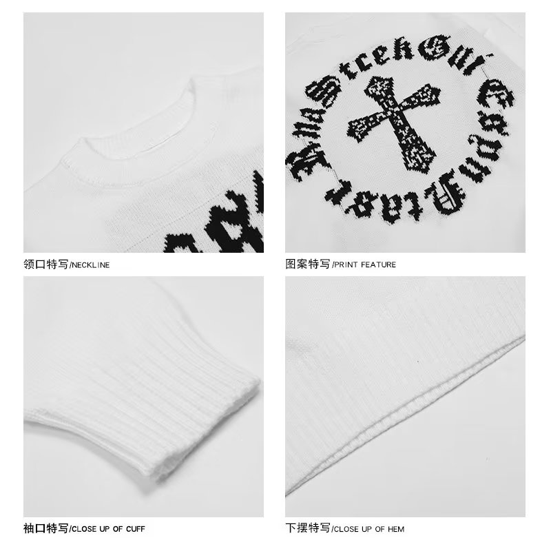 Áo sweater Dệt Kim Tay Dài Dáng Rộng In Chữ Thập Thời Trang Thu Đông Mỹ 2023 Cho Cặp Đôi