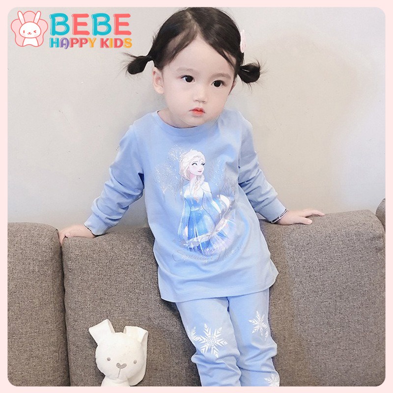 Bộ Đồ Ngủ Áo Thun Tay Dài In Hoạt Hình Công Chúa elsa + Quần Dài Thời Trang Cho Bé Gái