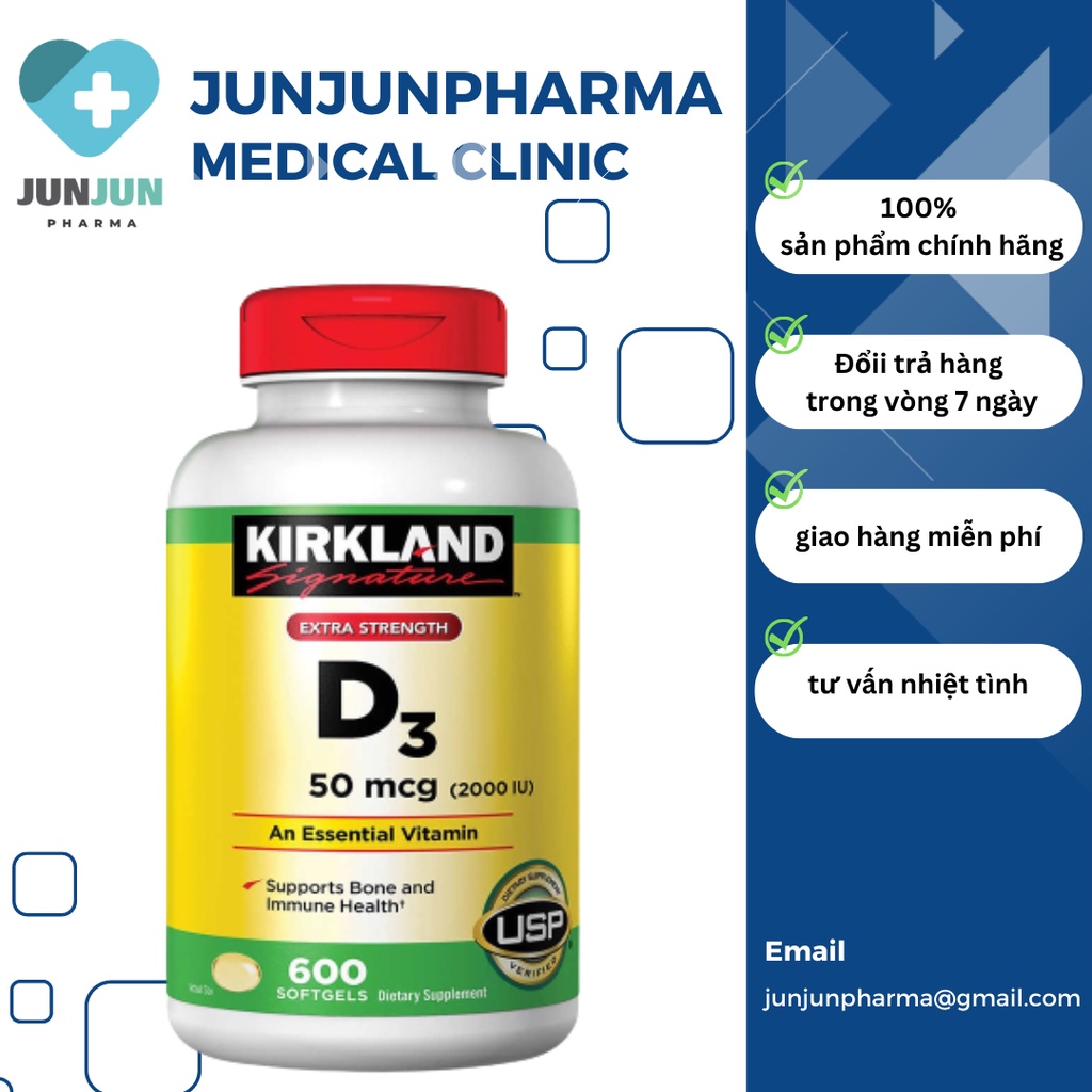 Viên uống bổ sung Vitamin D3 Kirkland Signature Vitamin D3 2000 IU 600 viên của Mỹ