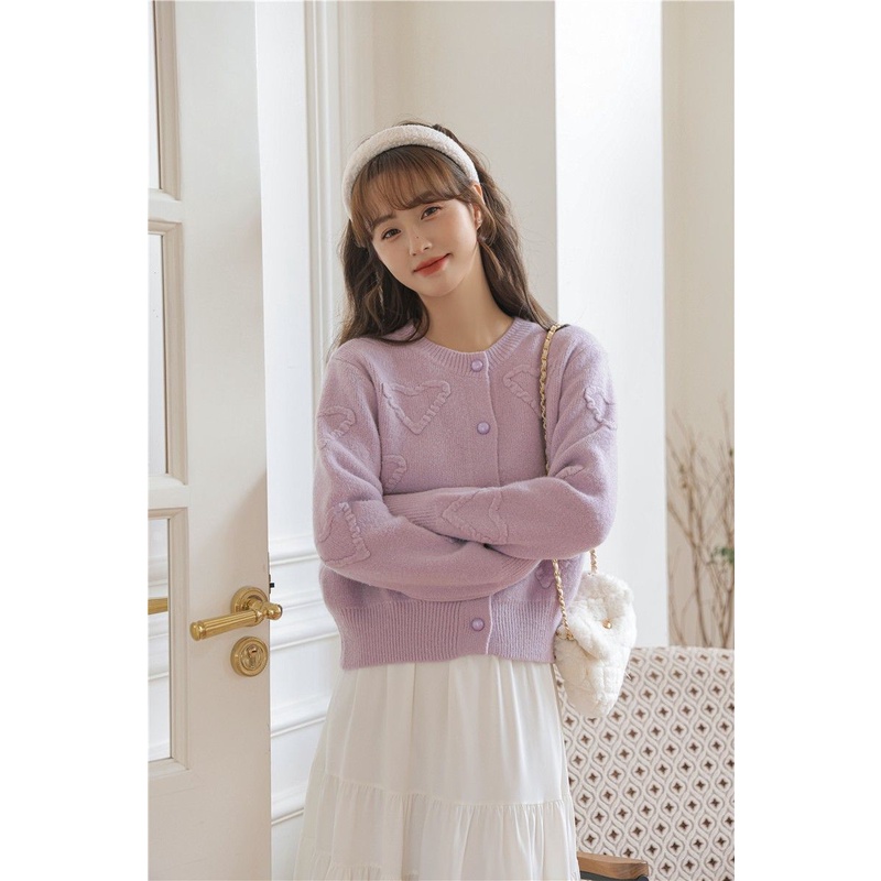 Áo Khoác cardigan Dệt Kim Dáng Ngắn Màu Tím Ngọt Ngào Thời Trang Thu Đông Hàng Mới Dành Cho Bạn Nữ