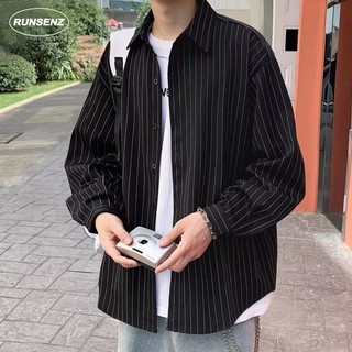 Áo sơ mi nam dài tay sọc đen trắng size l-8xl