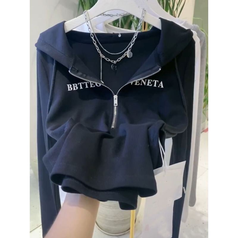 Áo Hoodie Tay Dài Màu Trơn Có Khóa Kéo Thời Trang Thu Đông Dành Cho Nữ