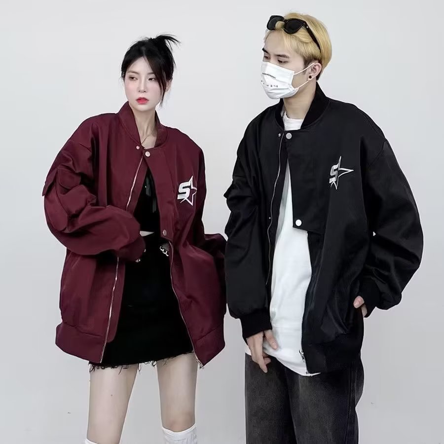 Áo khoác nam dù 2 lớp form rộng nam nữ hoạ tiết camping Áo khoác bomber họa tiết thêu vintage thời trang cho nữ áo khoác bomber phong cách