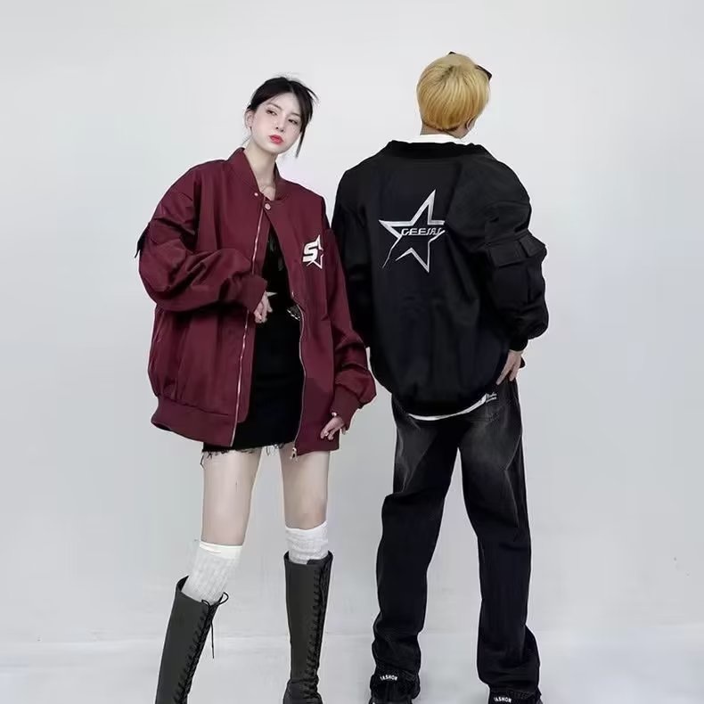 Áo khoác nam dù 2 lớp form rộng nam nữ hoạ tiết camping Áo khoác bomber họa tiết thêu vintage thời trang cho nữ áo khoác bomber phong cách