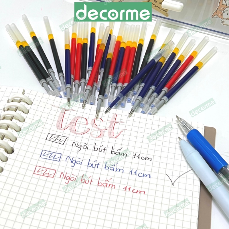 Ngòi bút bấm DecorMe ruột bút 11cm mực gel đen xanh đỏ ngòi 0.5mm dành cho bút gel bấm mực khô nhanh viết trơn mượt