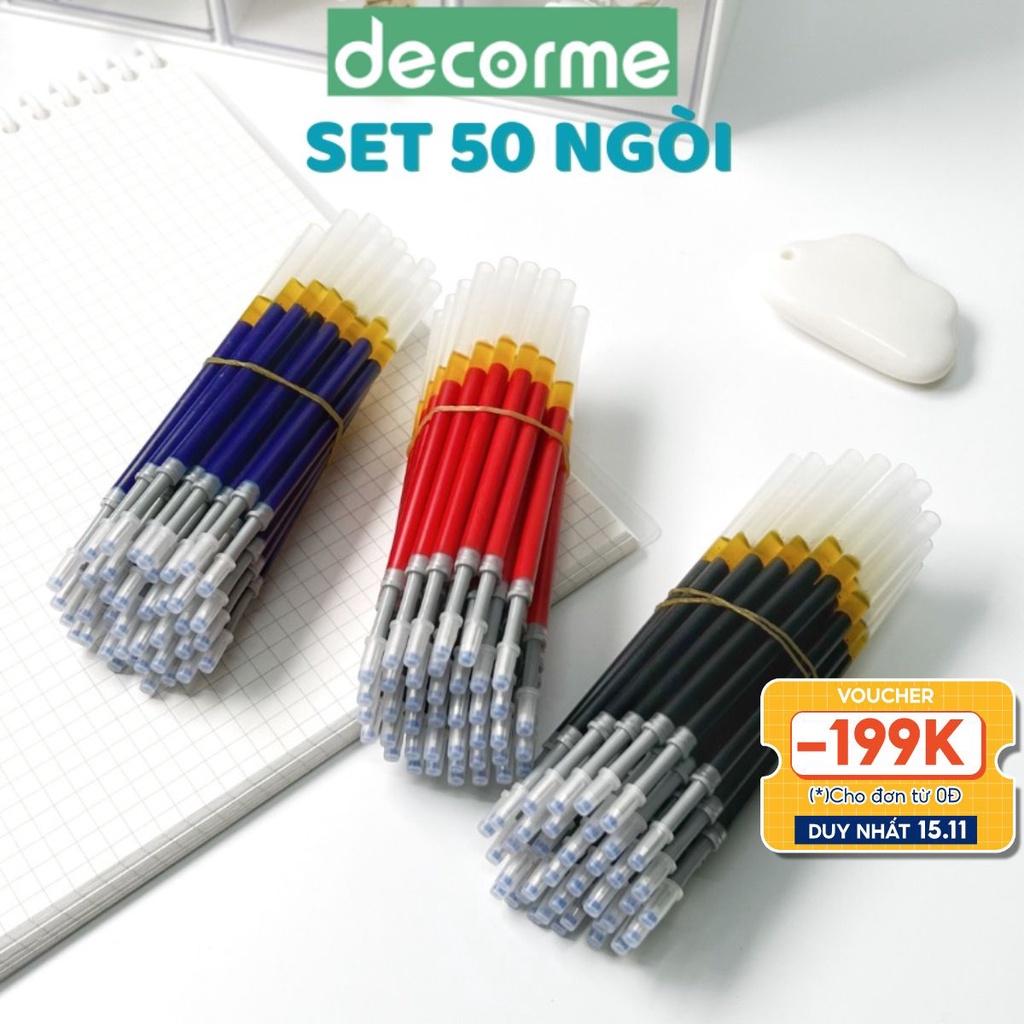 Ngòi bút bấm DecorMe ruột bút 11cm mực gel đen xanh đỏ ngòi 0.5mm dành cho bút gel bấm mực khô nhanh viết trơn mượt