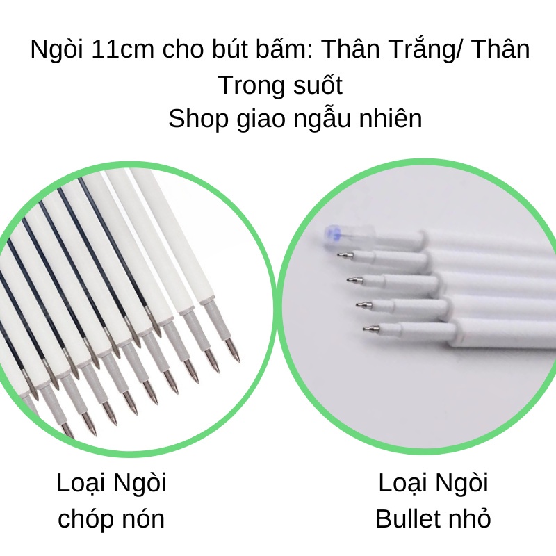 Ngòi bút bấm DecorMe ruột bút 11cm mực gel đen xanh đỏ ngòi 0.5mm dành cho bút gel bấm mực khô nhanh viết trơn mượt
