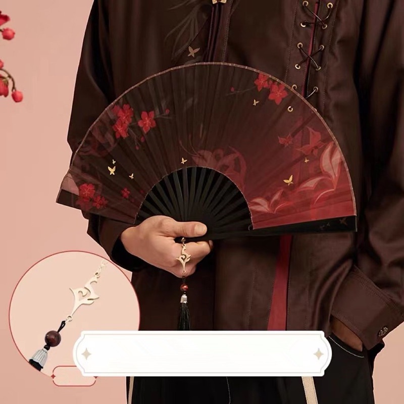 Quạt Vải Xếp Màu Đỏ Dùng Hóa Trang Nhân Vật game genshin