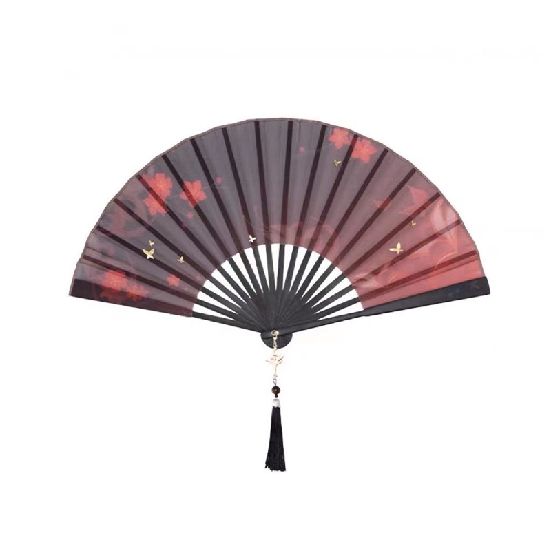 Quạt Vải Xếp Màu Đỏ Dùng Hóa Trang Nhân Vật game genshin