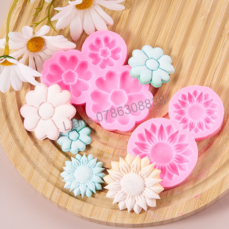 SG - Khuôn silicon làm bánh fondant rau câu 4d hoa mai đào, hoa hướng dương