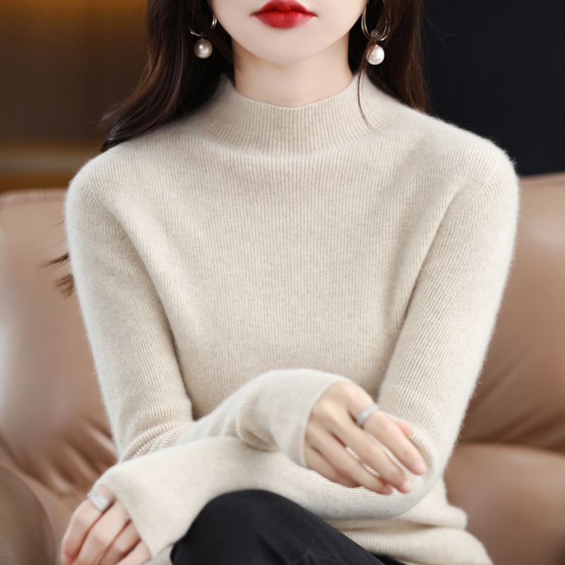 Áo Dệt Kim Tay Dài / Cổ Cao / Ôm Sát / Mỏng Thời Trang Mùa Thu Cho Nữ