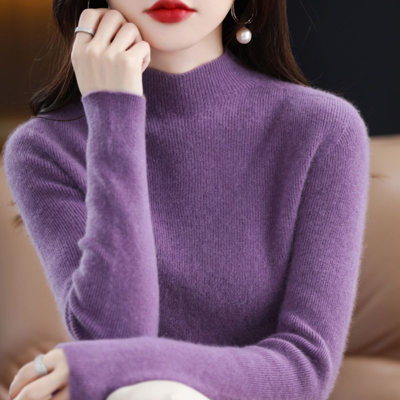 Áo Dệt Kim Tay Dài / Cổ Cao / Ôm Sát / Mỏng Thời Trang Mùa Thu Cho Nữ