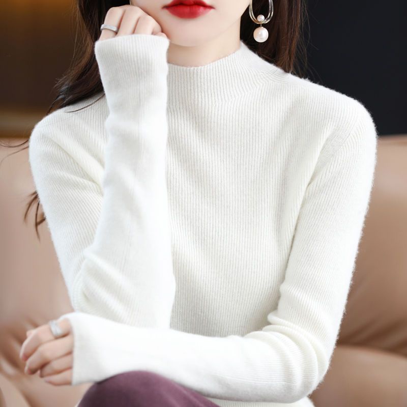 Áo Dệt Kim Tay Dài / Cổ Cao / Ôm Sát / Mỏng Thời Trang Mùa Thu Cho Nữ