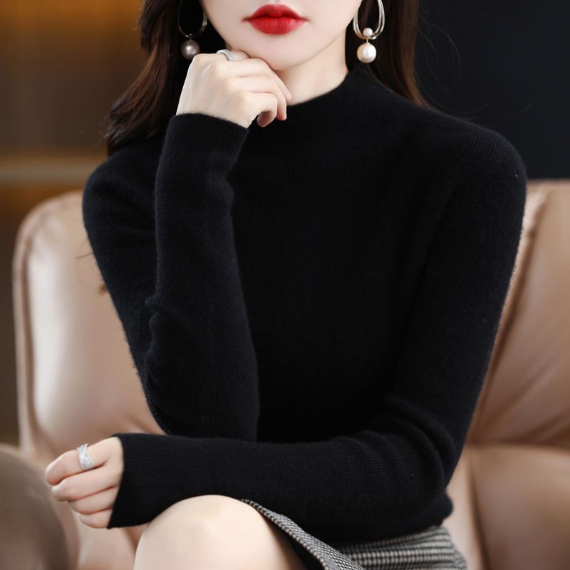 Áo Dệt Kim Tay Dài / Cổ Cao / Ôm Sát / Mỏng Thời Trang Mùa Thu Cho Nữ