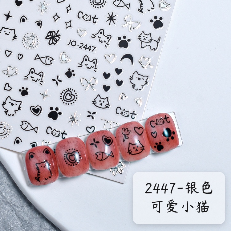 Miếng Dán Móng Tay Hình Mèo / Cún / Thỏ / graffiti Dễ Thương Chống Thấm Nước
