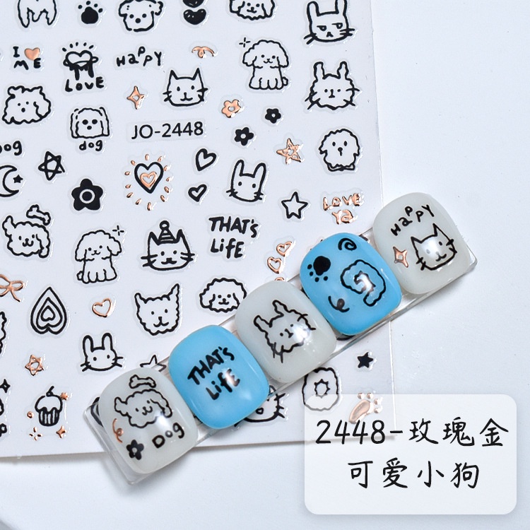 Miếng Dán Móng Tay Hình Mèo / Cún / Thỏ / graffiti Dễ Thương Chống Thấm Nước