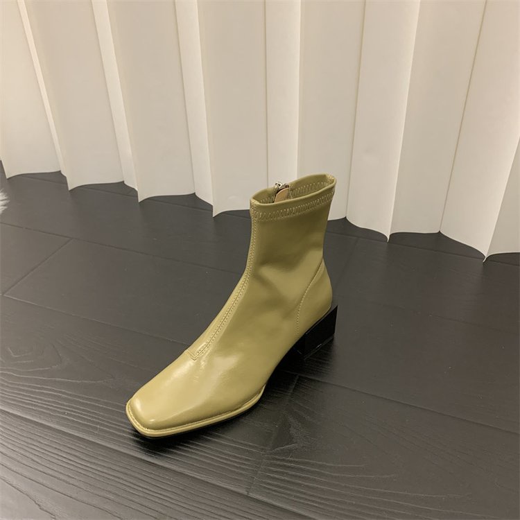 Giày Bốt Mũi Vuông Gót Dày Phối Khóa Kéo Cá Tính Thời Trang