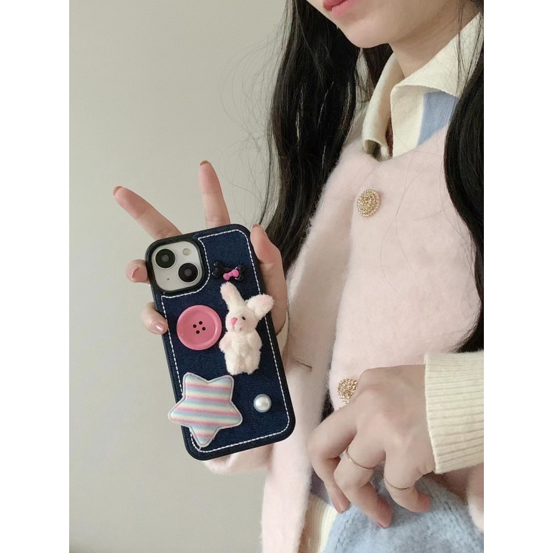 Ốp Điện Thoại denim Hình Thỏ 3d Cho iphone 11 12 12pro 12promax 13 13pro 13promax 14 14pro 14promax 15 15pro 15promax 11