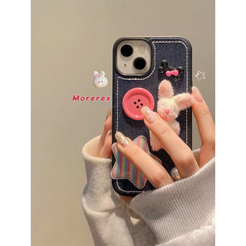 Ốp Điện Thoại denim Hình Thỏ 3d Cho iphone 11 12 12pro 12promax 13 13pro 13promax 14 14pro 14promax 15 15pro 15promax 11