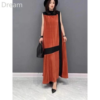 Design sense niche pleated contrast color dress women's slimming versatile fashion dress