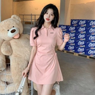 Đầm polo Tay Ngắn Màu Hồng Dễ Thương Phong Cách Hàn Quốc Cho Nữ