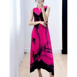 Miyake Đầm Sát Nách Xếp Ly Cao Cấp In Họa Tiết Bướm Phong Cách Phương Tây Thời Trang Mùa Hè 2023 Cho Nữ