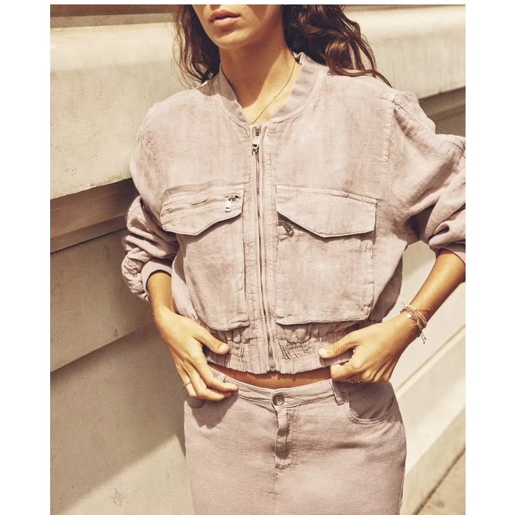 Zara Áo Khoác bomber Tay Dài Cổ Tròn Có Túi Thời Trang Mùa Thu 232674243