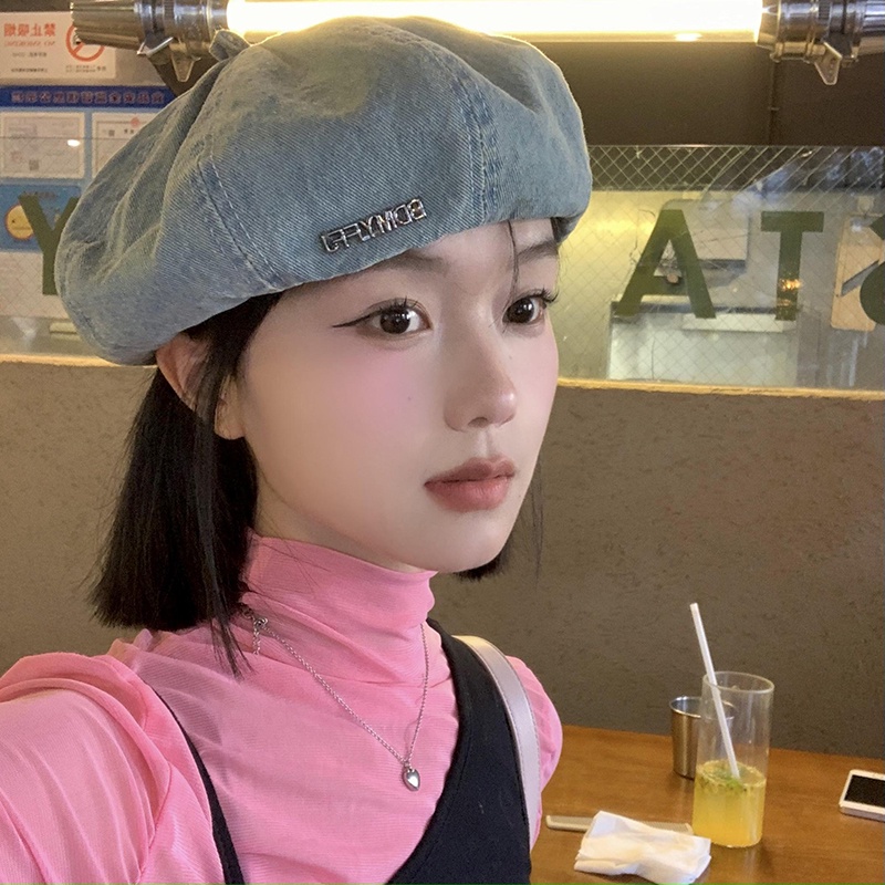 Mũ beret denim Phong Cách Thời Trang Hàn Quốc Nhật Bản Dành Cho Nữ