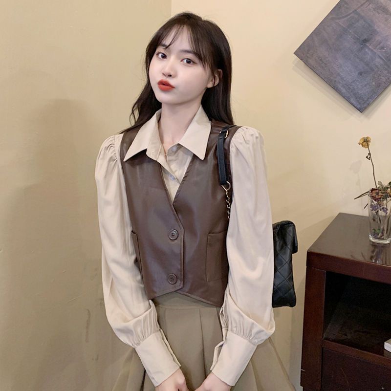 Áo Ghi Lê Da Cổ Chữ v Thời Trang Xuân Thu 2023 Cho Nữ