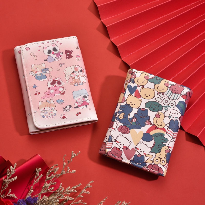 Ví Ngắn Dạng Gập Ba Khúc Hình Sở Thú Sáng Tạo Dễ Thương Cao Cấp Có Giá Đỡ