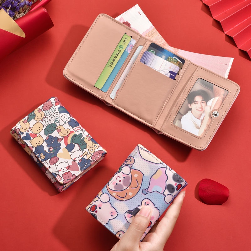 Ví Ngắn Dạng Gập Ba Khúc Hình Sở Thú Sáng Tạo Dễ Thương Cao Cấp Có Giá Đỡ