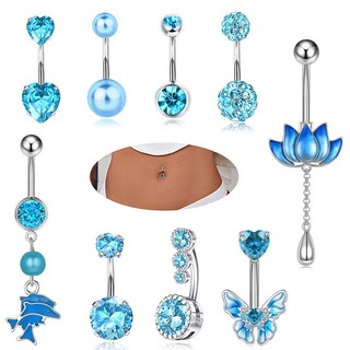 1 bộ khuyên rốn bằng thép titan đính đá tím