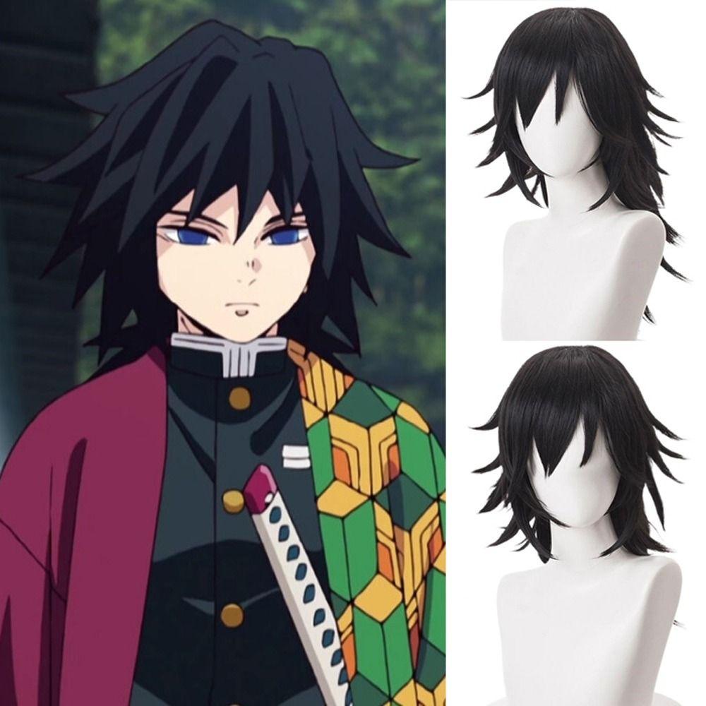 Bộ Tóc Giả Ngắn Thẳng Tự Nhiên Màu Đen Hóa Trang Nhân Vật tomioka giyuu Trong demon slayer