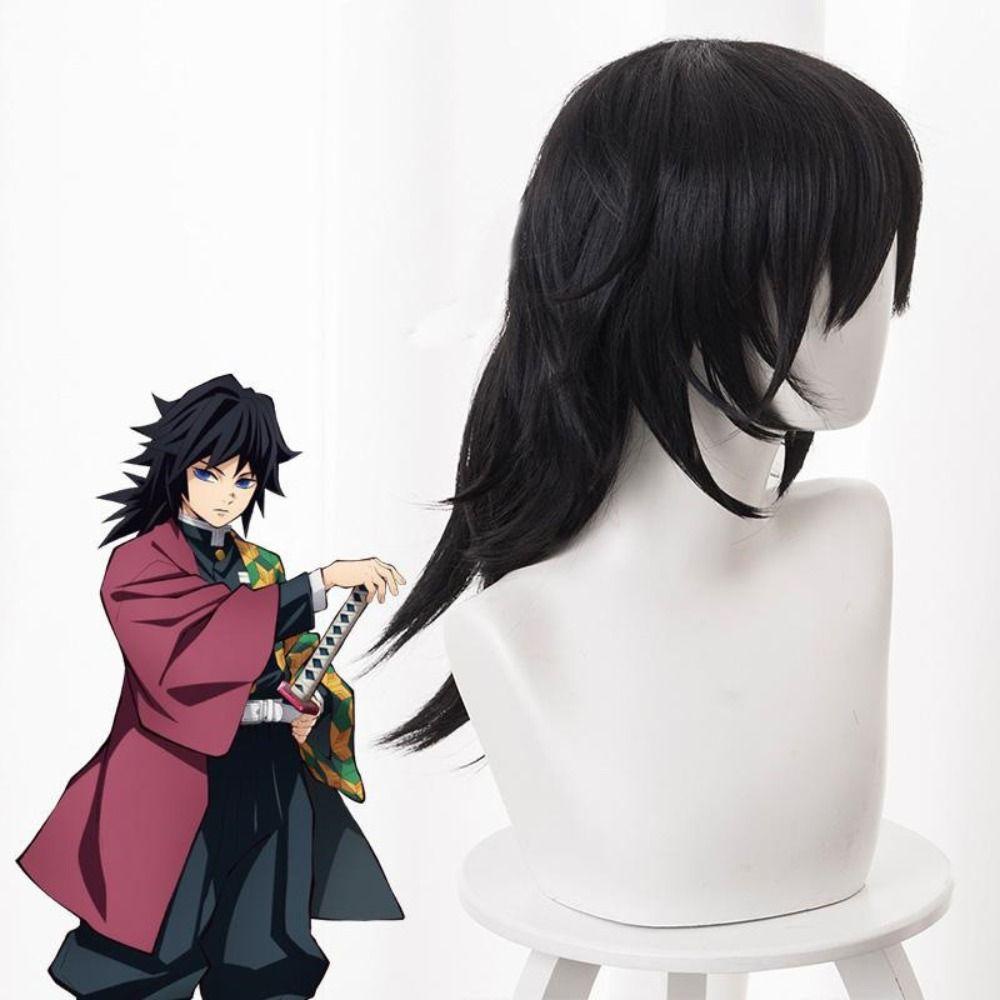 Bộ Tóc Giả Ngắn Thẳng Tự Nhiên Màu Đen Hóa Trang Nhân Vật tomioka giyuu Trong demon slayer