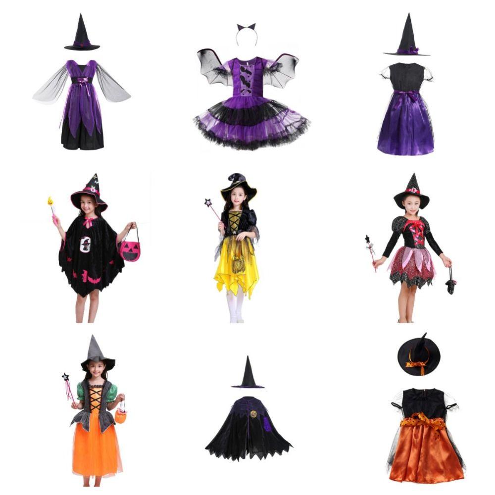 Mxfashionestore Đầm Hóa Trang Phù Thủy Phối Nón Lưới Lấp Lánh Sáng Tạo Cho Bé Dịp halloween