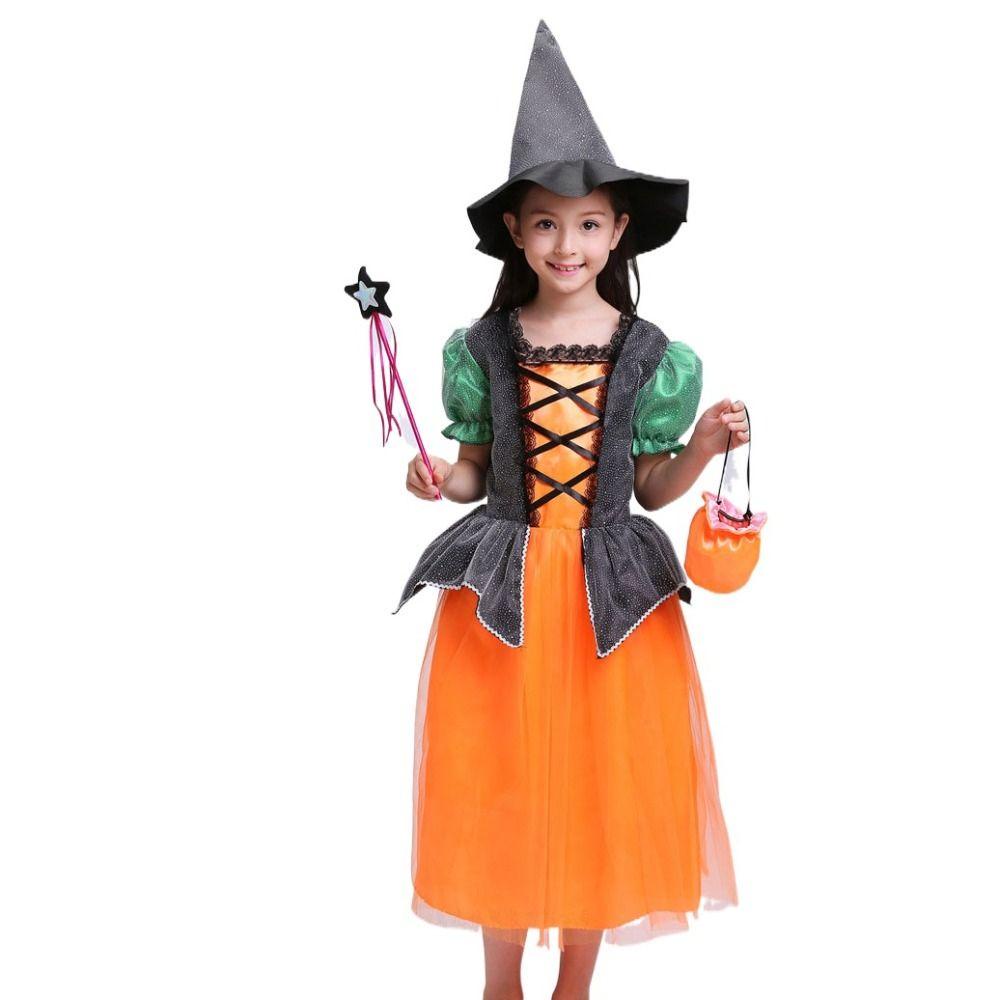 Mxfashionestore Đầm Hóa Trang Phù Thủy Phối Nón Lưới Lấp Lánh Sáng Tạo Cho Bé Dịp halloween