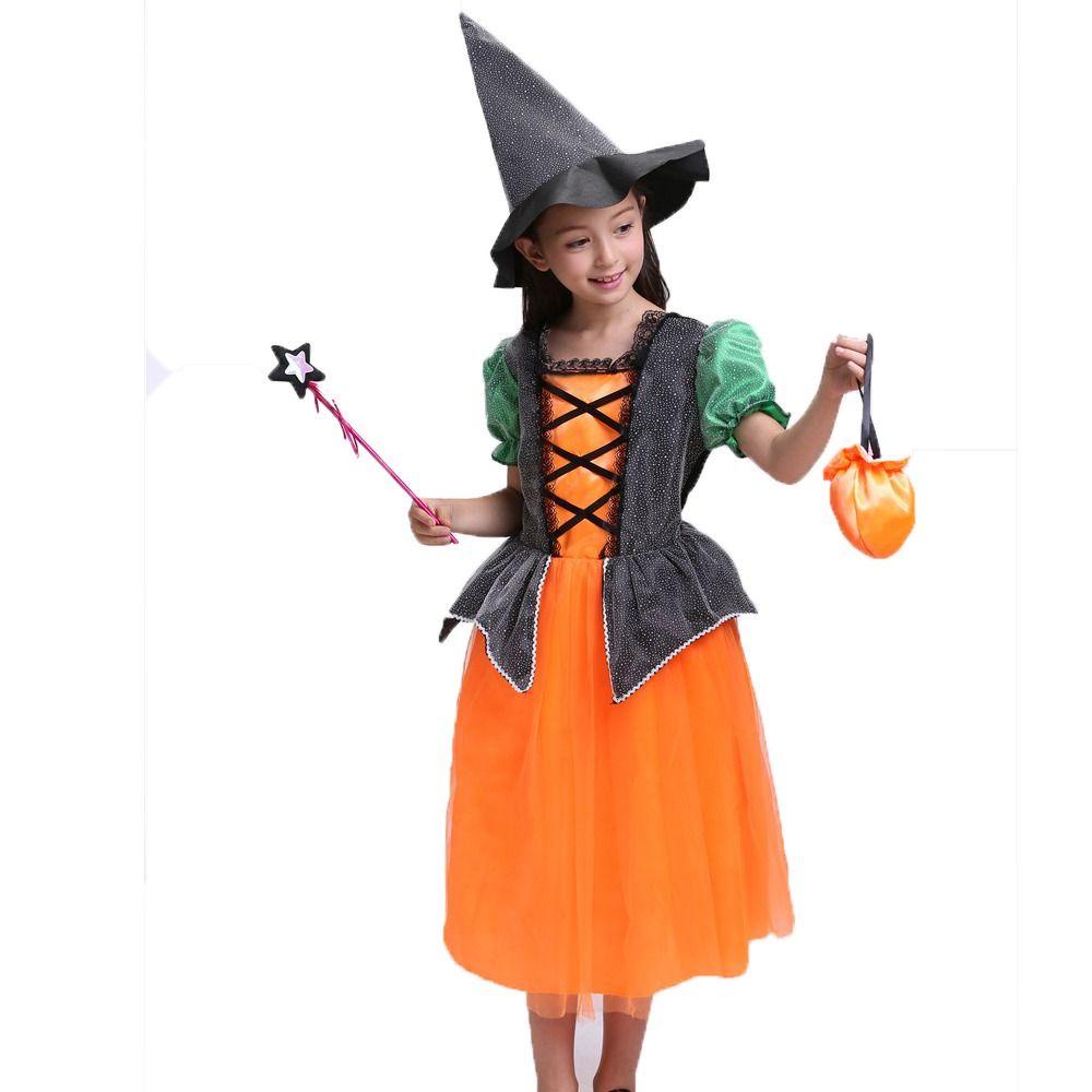 Mxfashionestore Đầm Hóa Trang Phù Thủy Phối Nón Lưới Lấp Lánh Sáng Tạo Cho Bé Dịp halloween
